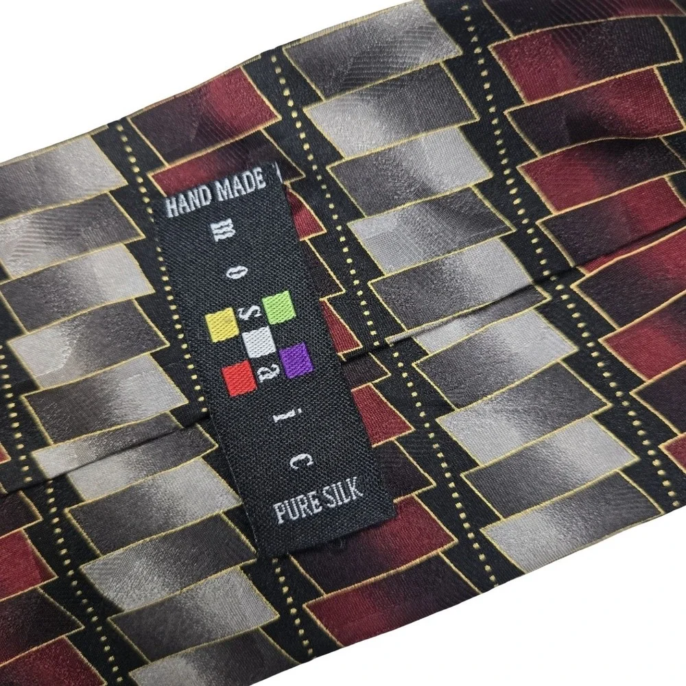 Mosaic Necktie Burgundy Silver Grey Geometric Silk Hand Made Korea Prom Hoco VTG